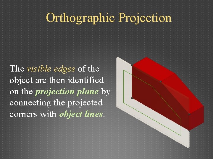 Orthographic Projection The visible edges of the object are then identified on the projection