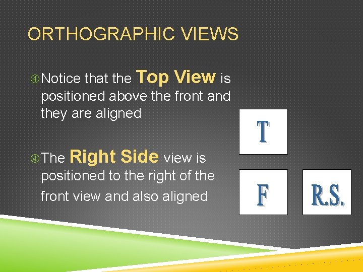 ORTHOGRAPHIC VIEWS Notice that the Top View is positioned above the front and they