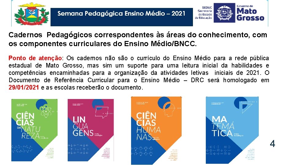 Cadernos Pedagógicos correspondentes às áreas do conhecimento, com os componentes curriculares do Ensino Médio/BNCC.