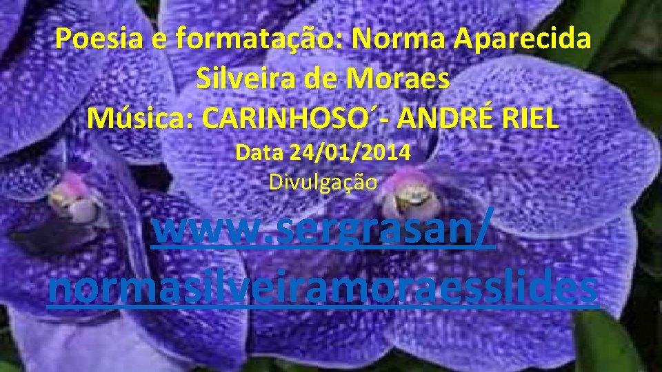Poesia e formatação: Norma Aparecida Silveira de Moraes Música: CARINHOSO´- ANDRÉ RIEL Data 24/01/2014