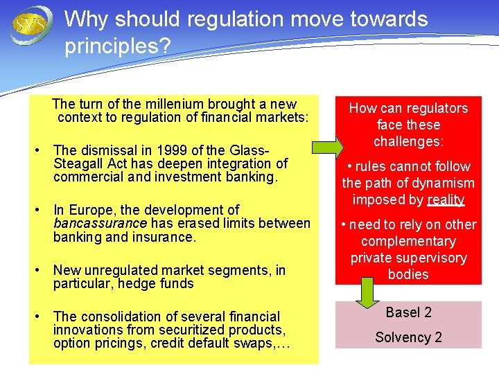 Why should regulation move towards principles? The turn of the millenium brought a new