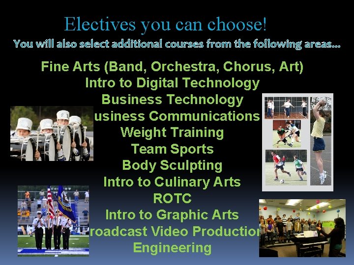 Electives you can choose! You will also select additional courses from the following areas.
