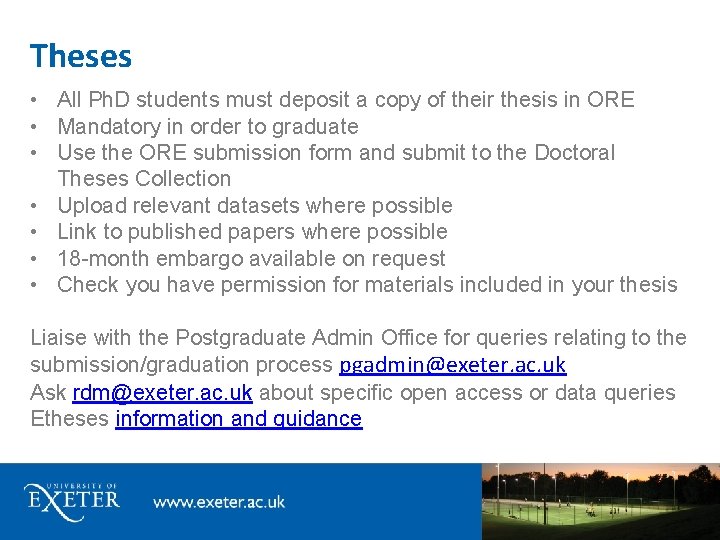 Theses • All Ph. D students must deposit a copy of their thesis in