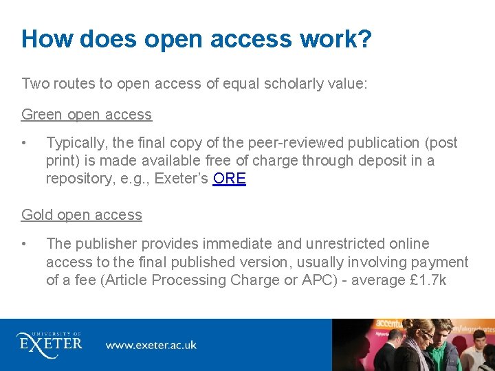 How does open access work? Two routes to open access of equal scholarly value: