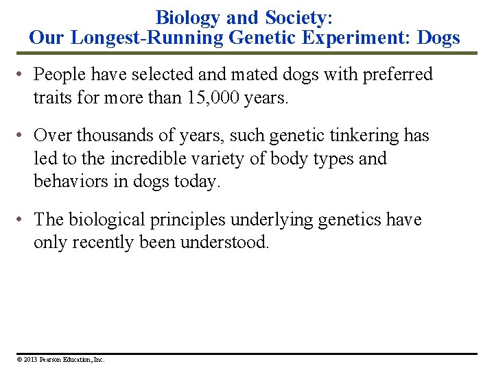 Biology and Society: Our Longest-Running Genetic Experiment: Dogs • People have selected and mated