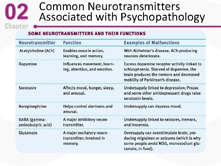 Common Neurotransmitters Associated with Psychopathology 