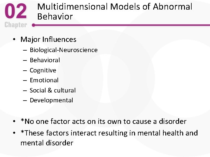 Multidimensional Models of Abnormal Behavior • Major Influences – – – Biological-Neuroscience Behavioral Cognitive