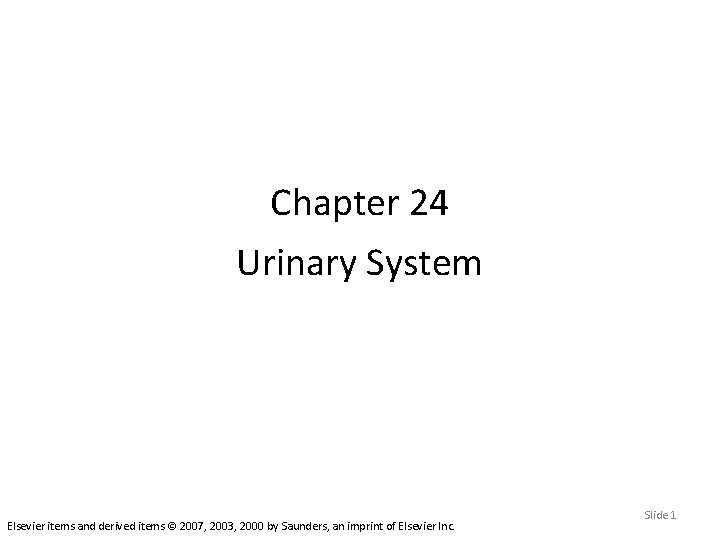 Chapter 24 Urinary System Elsevier items and derived items © 2007, 2003, 2000 by