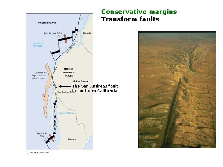 Conservative margins Transform faults The San Andreas fault in southern California 