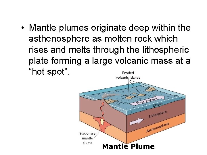 3 -3 • Mantle plumes originate deep within the asthenosphere as molten rock which