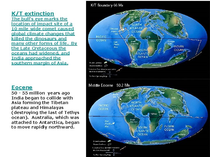 K/T extinction The bull's eye marks the location of impact site of a 10 K/T extinction The bull's eye marks the location of impact site of a 10