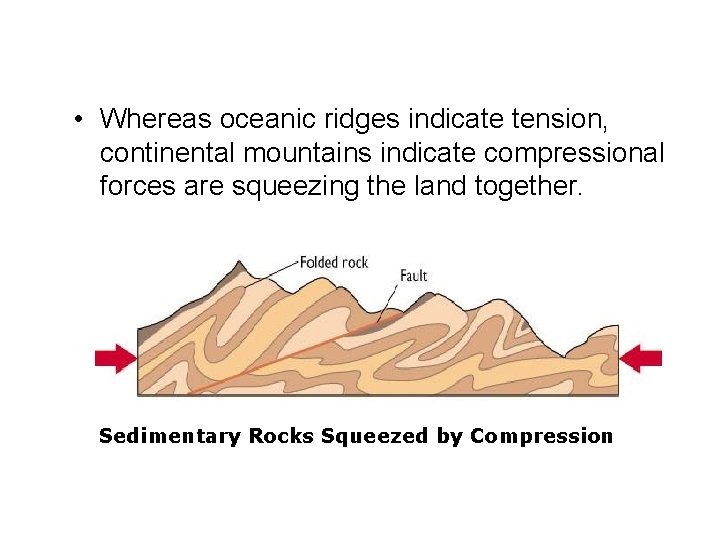 3 -2 • Whereas oceanic ridges indicate tension, continental mountains indicate compressional forces are