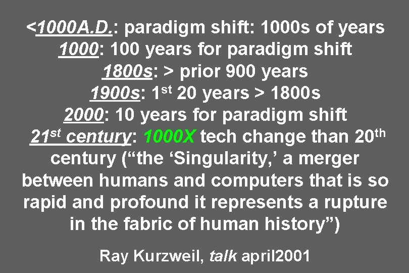 <1000 A. D. : paradigm shift: 1000 s of years 1000: 100 years for