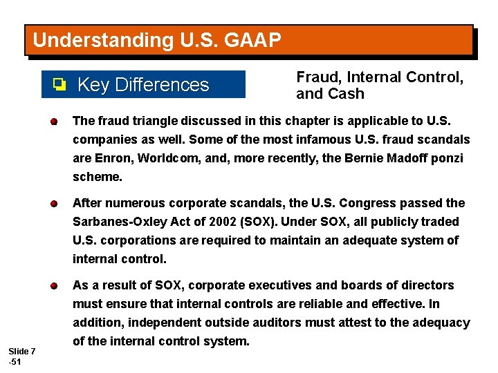 Understanding U. S. GAAP Key Differences Fraud, Internal Control, and Cash The fraud triangle