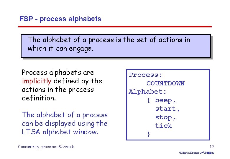 FSP - process alphabets The alphabet of a process is the set of actions