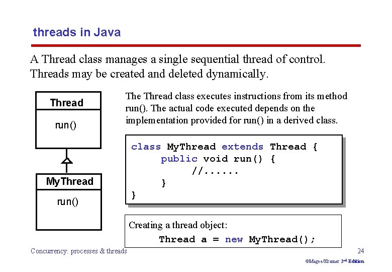 threads in Java A Thread class manages a single sequential thread of control. Threads