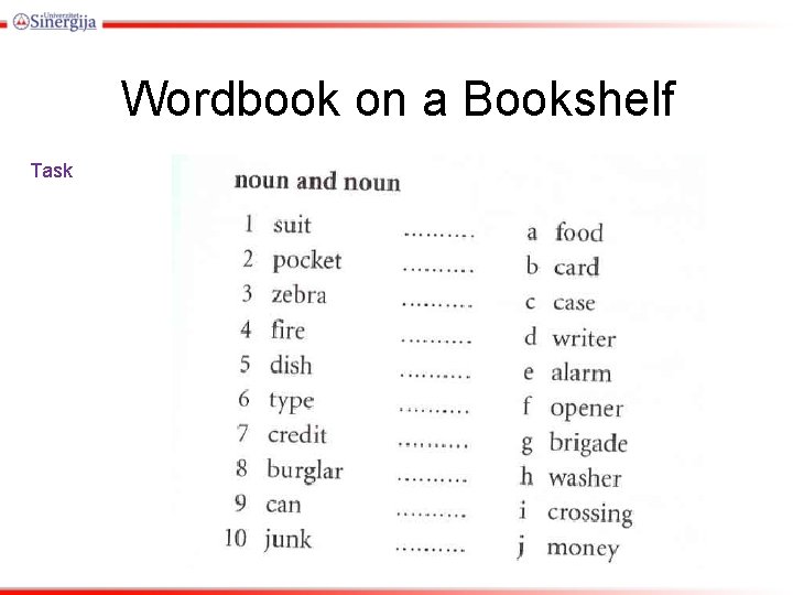 Wordbook on a Bookshelf Task Wordbook on a Bookshelf Task