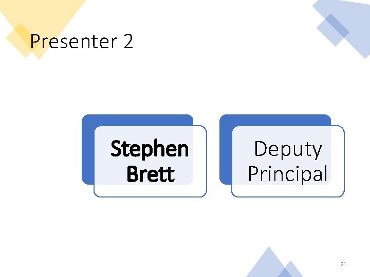 Presenter 2 Stephen Brett Deputy Principal 21 