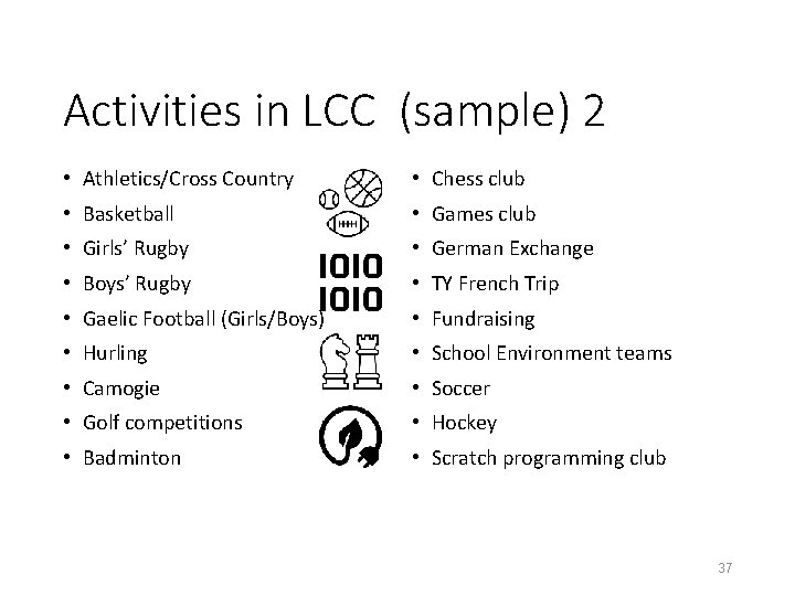 Activities in LCC (sample) 2 • Athletics/Cross Country • Chess club • Basketball •