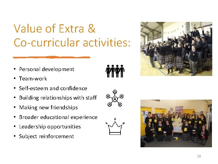 Value of Extra & Co-curricular activities: • Personal development • Team-work • Self-esteem and