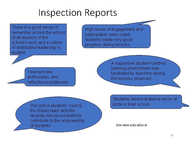 Inspection Reports There is a good sense of ownership across the school of all