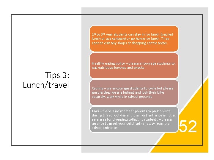 1 st to 3 rd year students can stay in for lunch (packed lunch