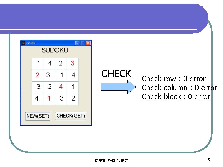 CHECK 軟體實作與計算實驗 Check row : 0 error Check column : 0 error Check block