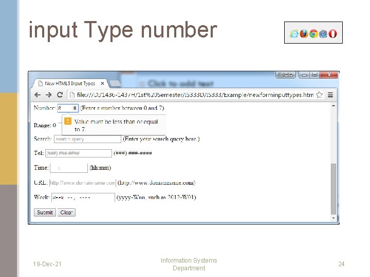 input Type number 19 -Dec-21 Information Systems Department 24 