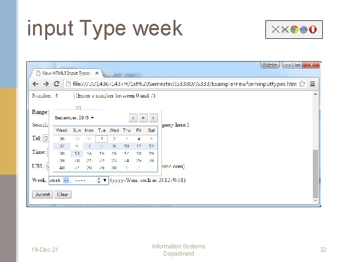input Type week 19 -Dec-21 Information Systems Department 32 