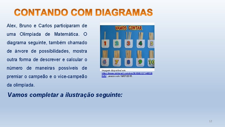 Alex, Bruno e Carlos participaram de uma Olimpíada de Matemática. O diagrama seguinte, também