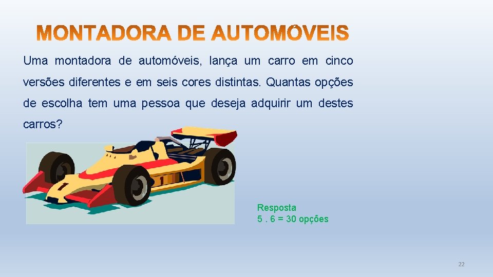 Uma montadora de automóveis, lança um carro em cinco versões diferentes e em seis