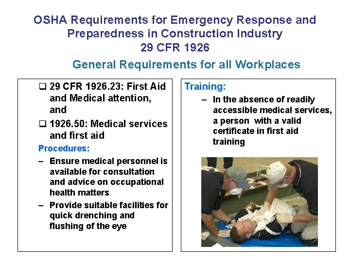 OSHA Requirements for Emergency Response and Preparedness in Construction Industry 29 CFR 1926 General