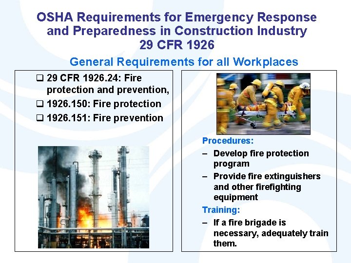 OSHA Requirements for Emergency Response and Preparedness in Construction Industry 29 CFR 1926 General