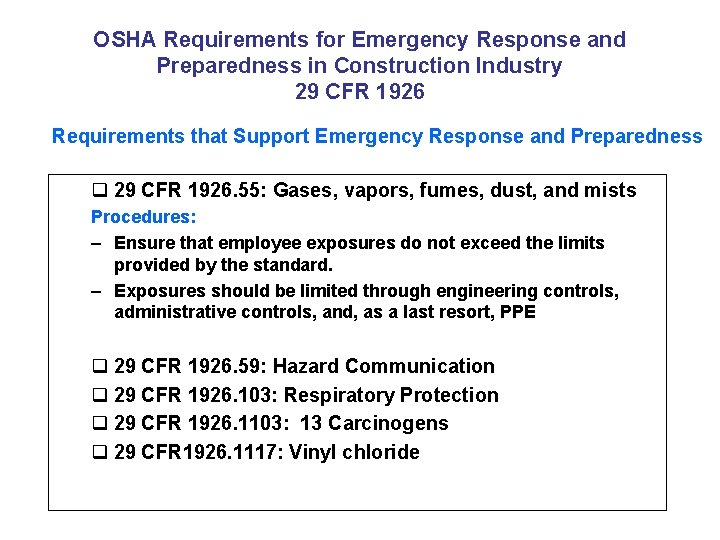 OSHA Requirements for Emergency Response and Preparedness in Construction Industry 29 CFR 1926 Requirements