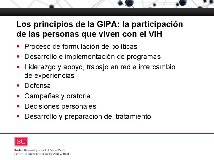Los principios de la GIPA: la participación de las personas que viven con el
