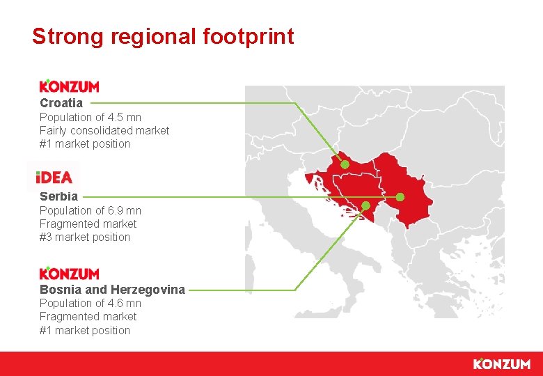 Strong regional footprint Croatia Population of 4. 5 mn Fairly consolidated market #1 market