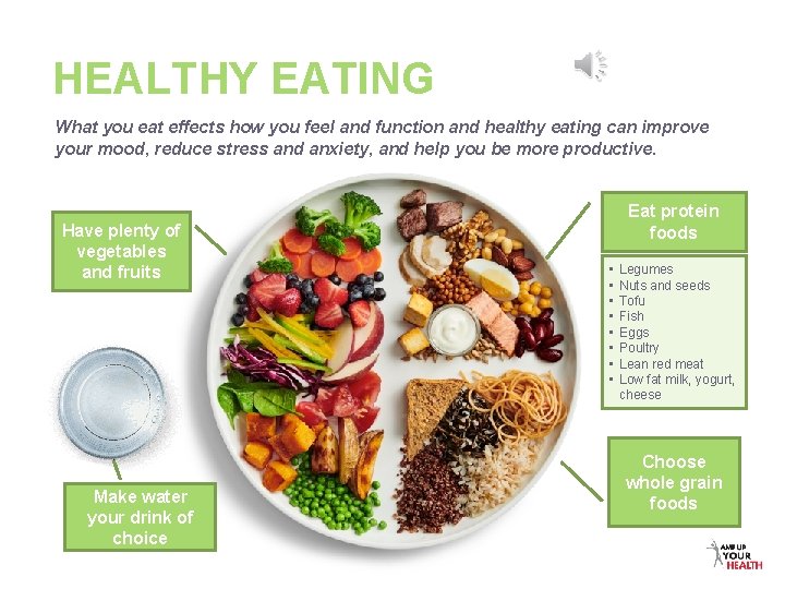 HEALTHY EATING What you eat effects how you feel and function and healthy eating