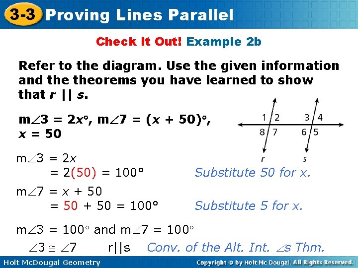 3 -3 Proving Lines Parallel Check It Out! Example 2 b Refer to the