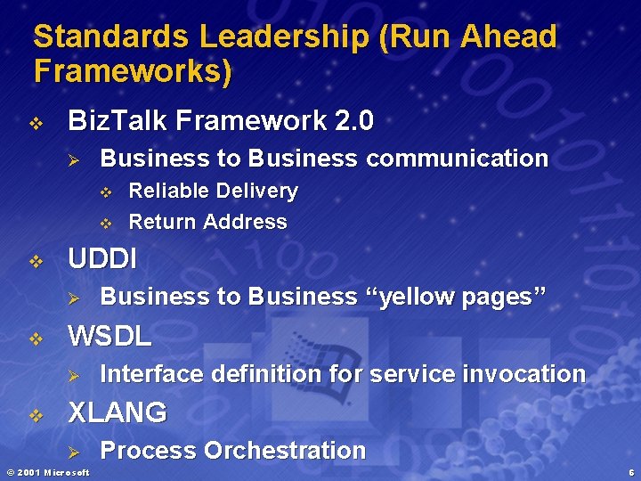 Standards Leadership (Run Ahead Frameworks) v Biz. Talk Framework 2. 0 Ø Business to