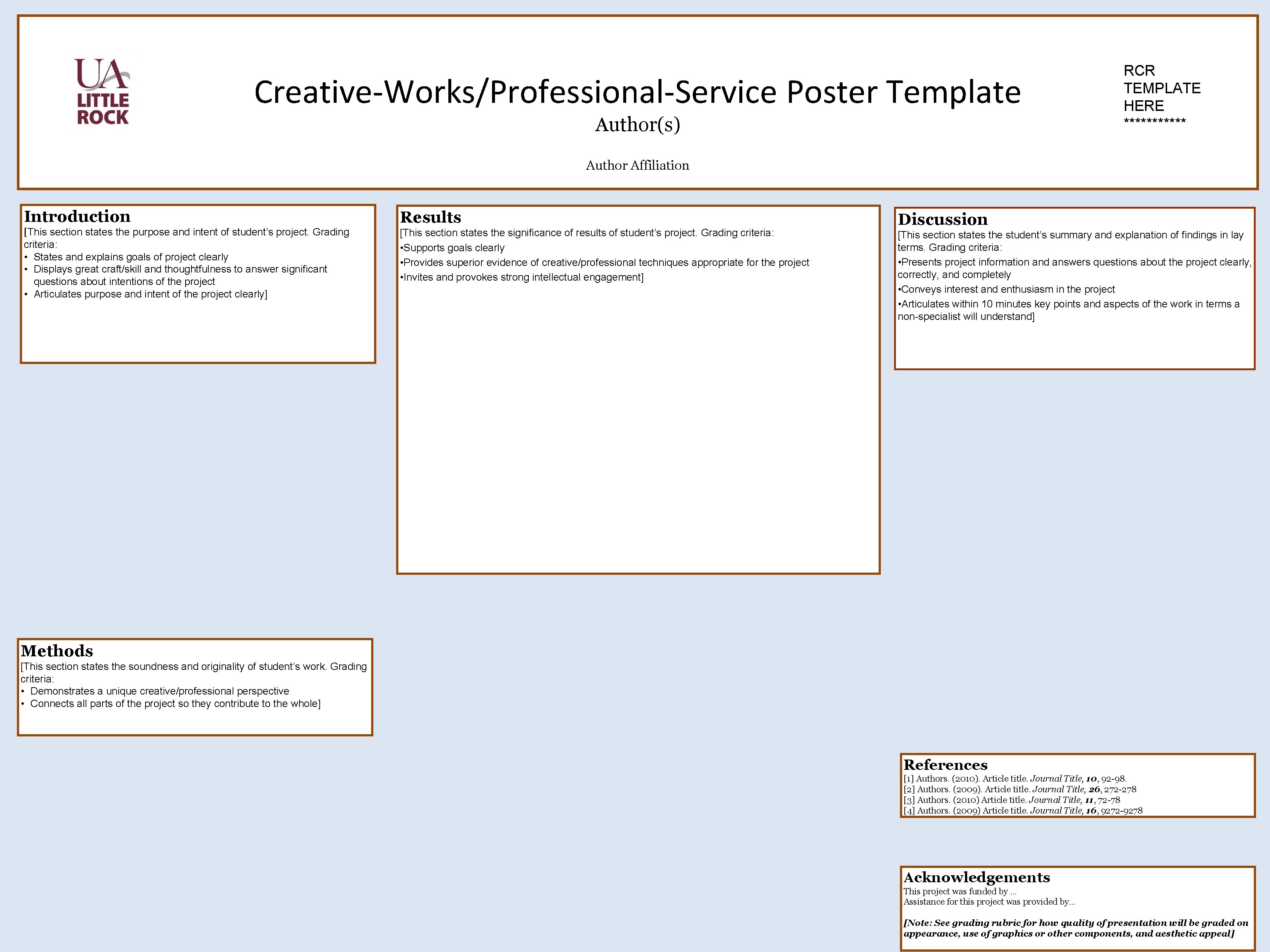 Creative-Works/Professional-Service Poster Template Author(s) RCR TEMPLATE HERE ****** Author Affiliation Introduction Results [This section