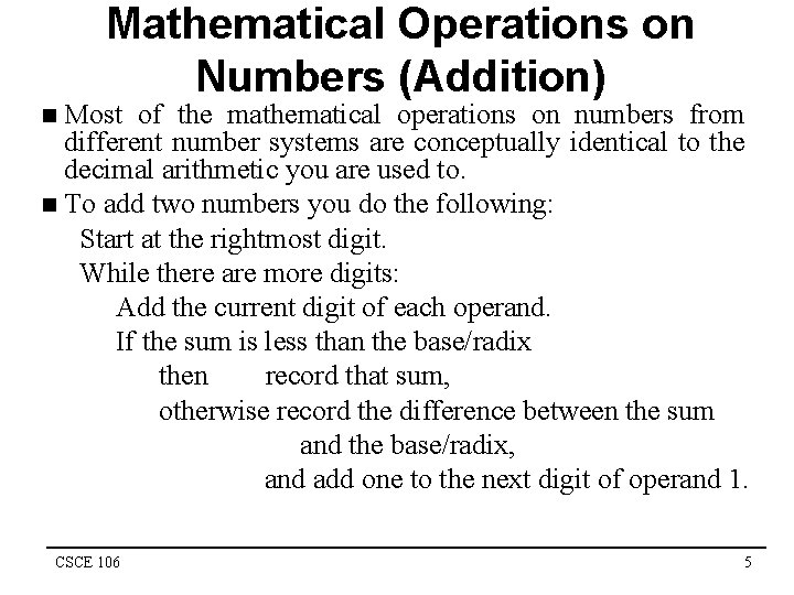 Mathematical Operations on Numbers (Addition) Most of the mathematical operations on numbers from different Mathematical Operations on Numbers (Addition) Most of the mathematical operations on numbers from different