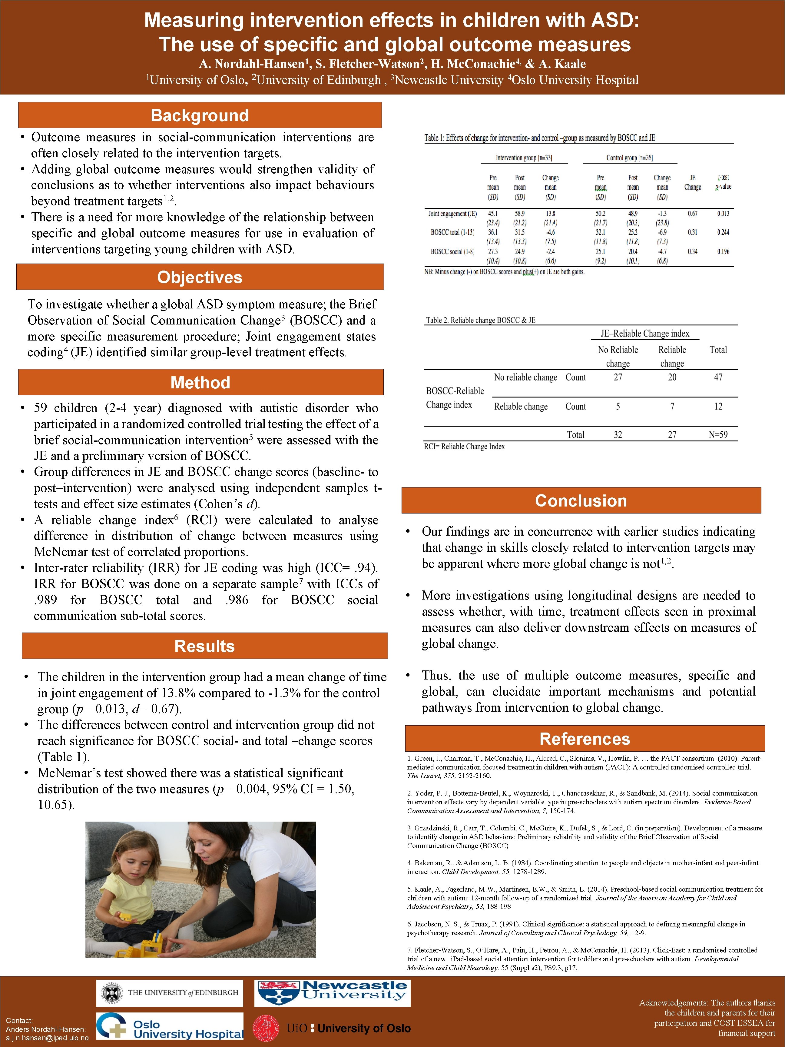 Measuring intervention effects in children with ASD: The use of specific and global outcome
