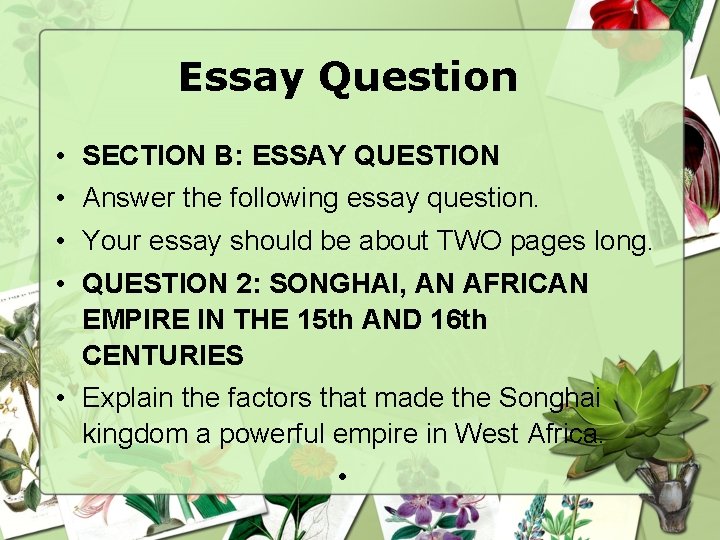 Essay Question • • SECTION B: ESSAY QUESTION Answer the following essay question. Your