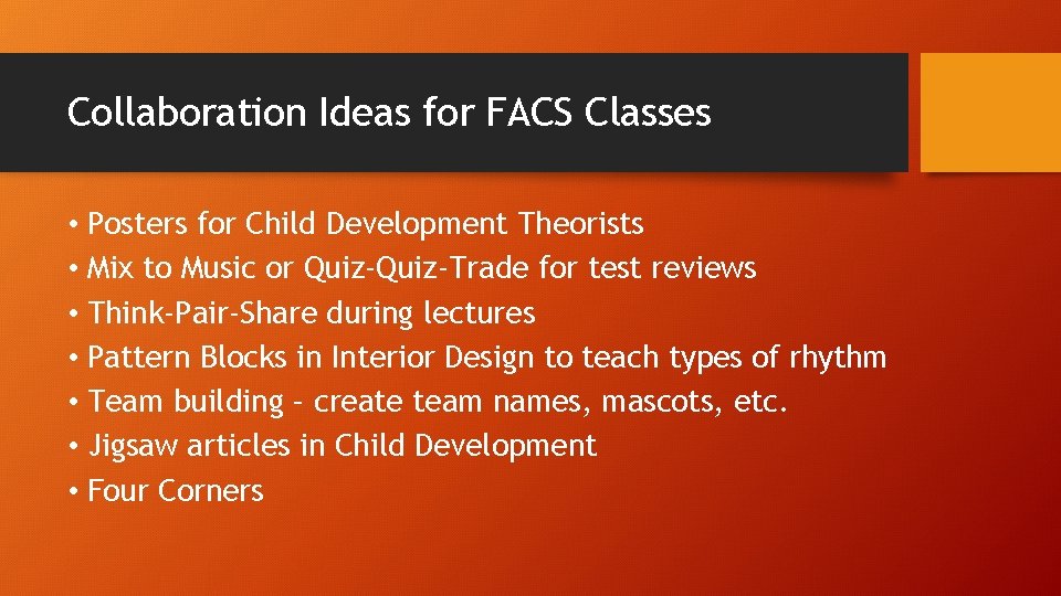 Collaboration Ideas for FACS Classes • Posters for Child Development Theorists • Mix to