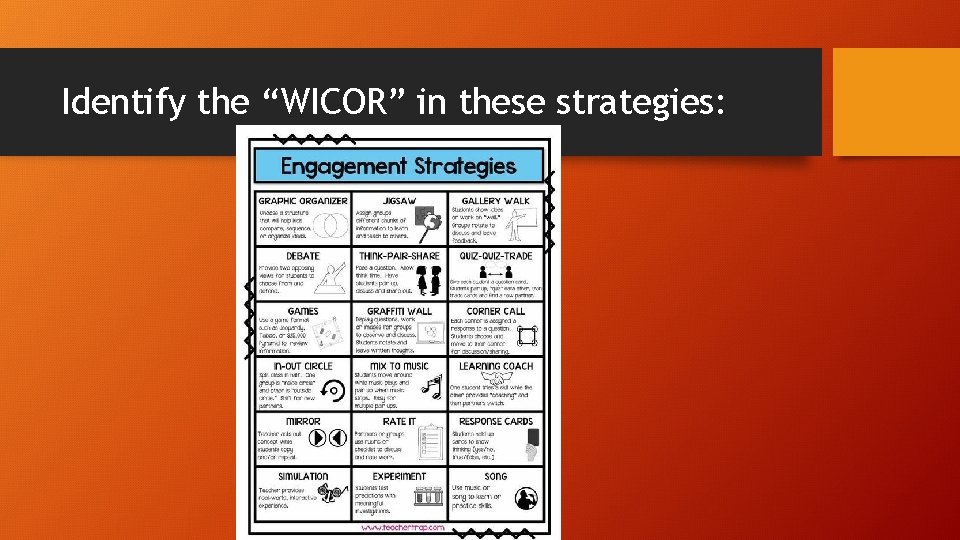Identify the “WICOR” in these strategies: 