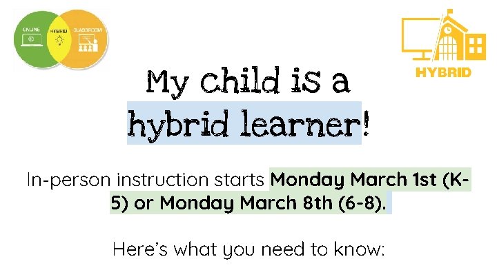 My child is a hybrid learner! In-person instruction starts Monday March 1 st (K