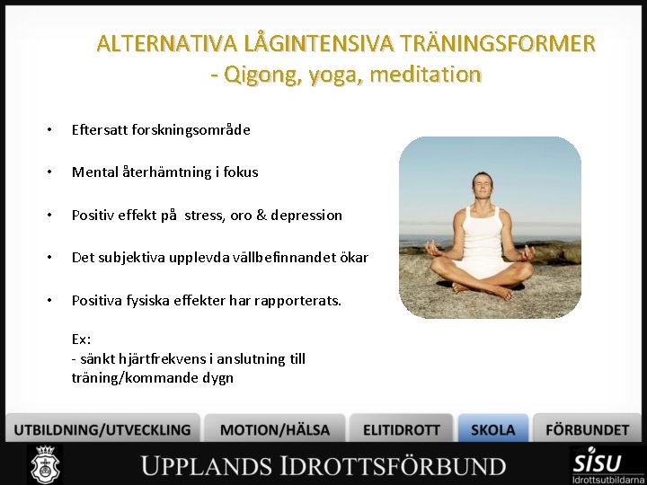 ALTERNATIVA LÅGINTENSIVA TRÄNINGSFORMER - Qigong, yoga, meditation • Eftersatt forskningsområde • Mental återhämtning i
