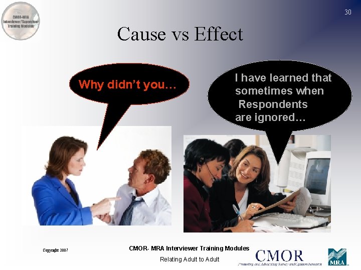 30 Cause vs Effect Why didn’t you… Copyright 2007 I have learned that sometimes