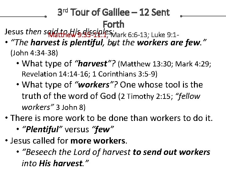 3 rd Tour of Galilee – 12 Sent Forth Jesus then said to His