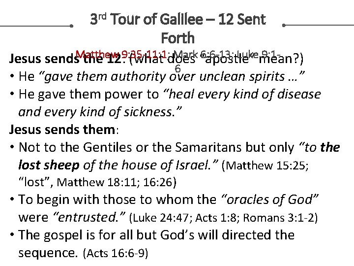 3 rd Tour of Galilee – 12 Sent Forth Mark “apostle” 6: 6 -13;